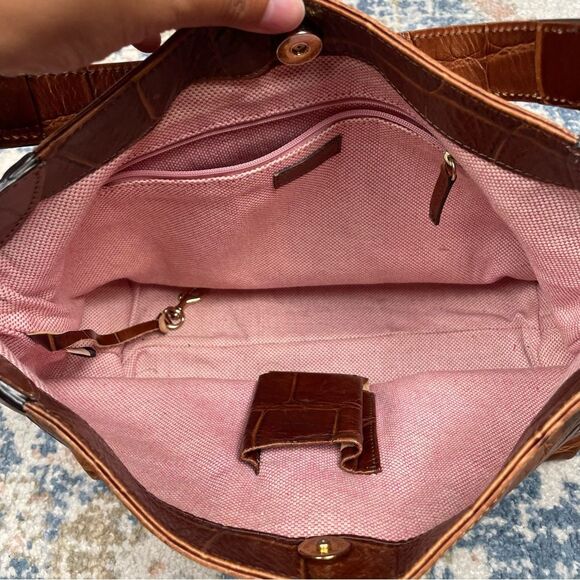 Dooney and Bourke Leather Cinzia Bag Crocodile Embossed Hobo Style Bag Brown - Picture 8 of 12